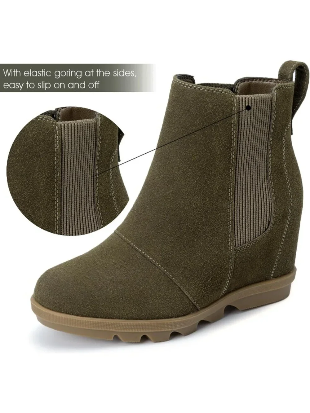 Women's Olive Green Faux Leather Comfortable Heel Chelsea Ankle Stylish Booties